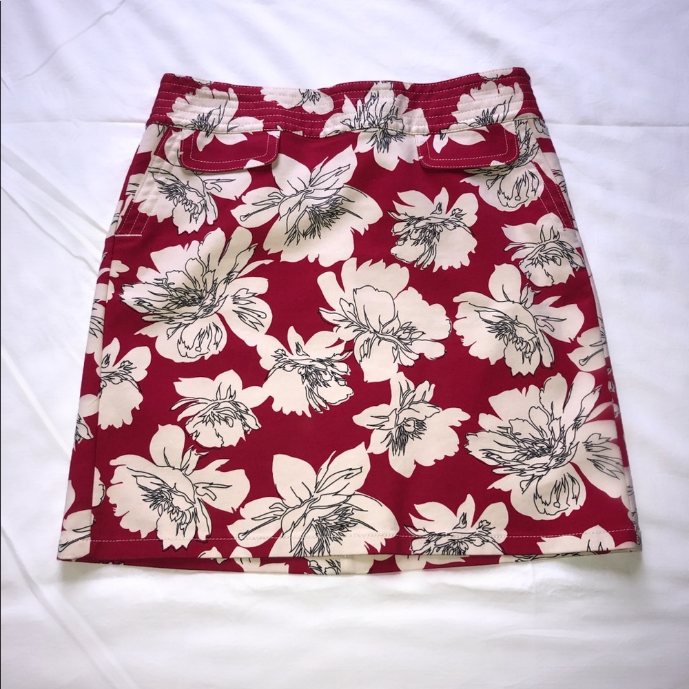 Ann Taylor red floral print skirt